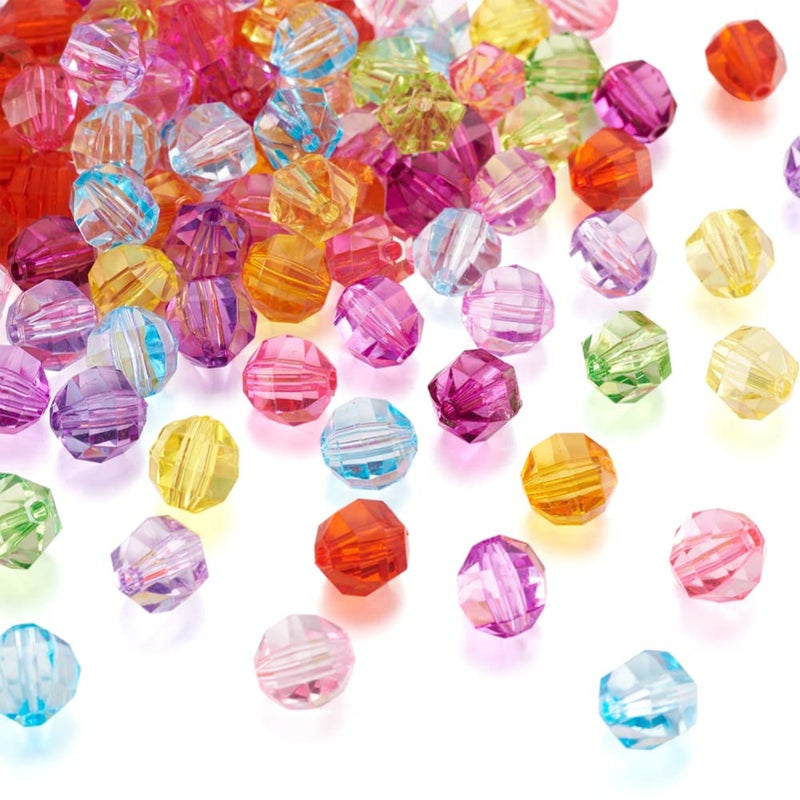 Craftdady 100Pcs Transparent Acrylic Faceted Round Ball Spacer Beads 10mm Random Mixed Colors Plastic Loose Pony Beads for Jewelry Making Hole: 2mm - Image 1